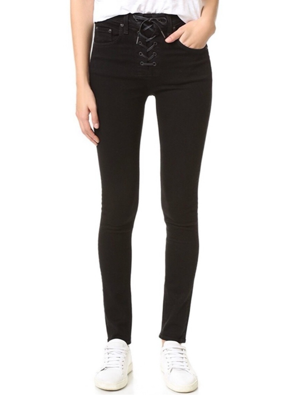 Rag & Bone Black Laced Up Skinny Jeans Size 26 EUC